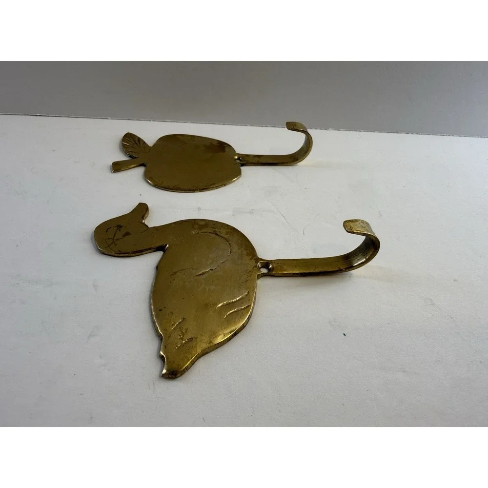 VTG Brass Duck & Apple Hook Lot Coat Hanger Wall Bird Fowl Fishing Hunting Set